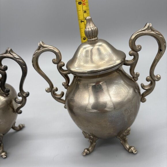 Vintage Birmingham Silver Co. Silver on Copper 2 Set‎ Creamer & Sugar Bowl Lid - Picture 10 of 16